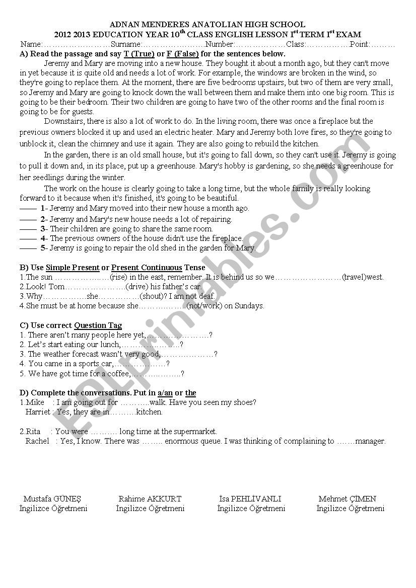 Exam for the 10th classes worksheet