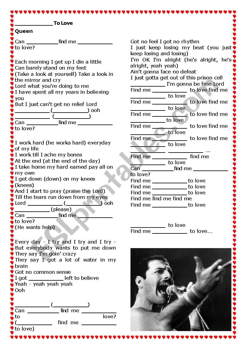 Queen - Somebody to Love worksheet