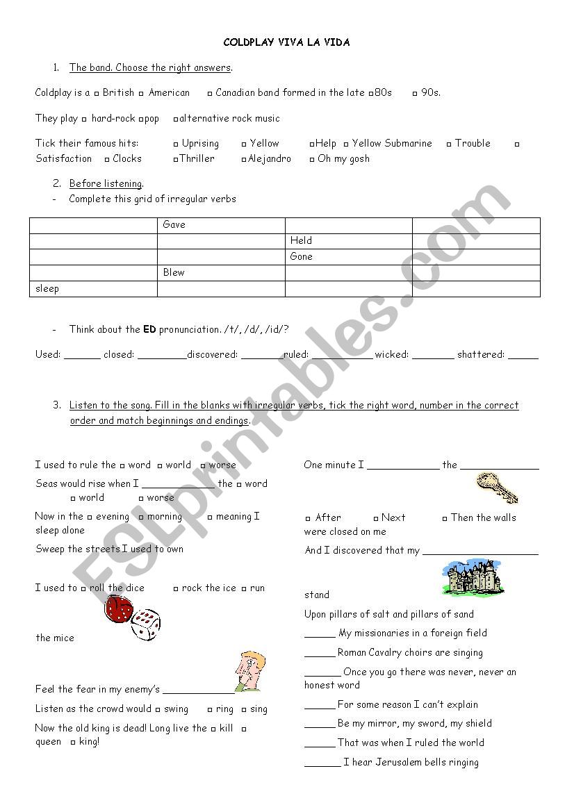 Cold play Viva la Vida worksheet