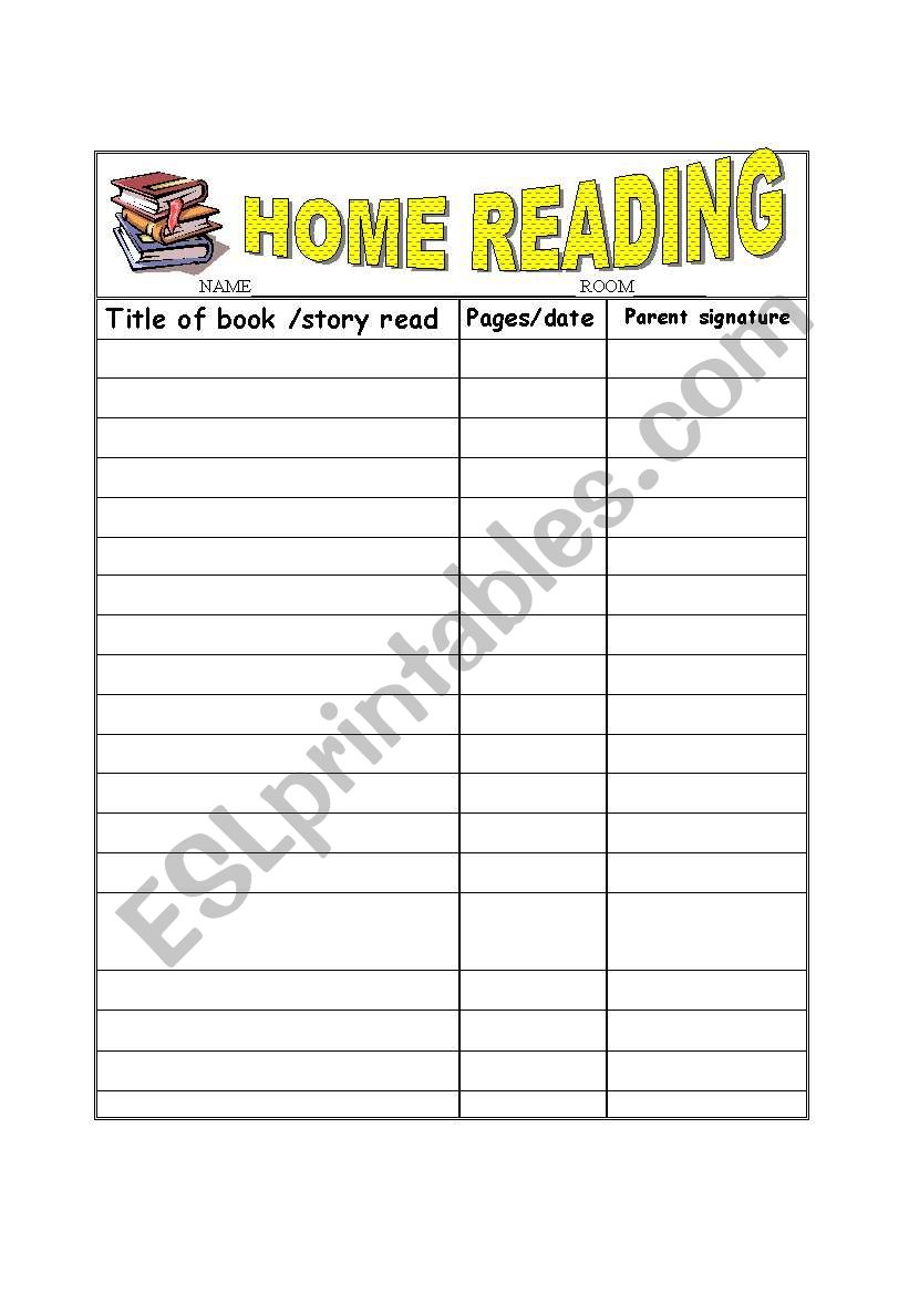 Home Reading worksheet