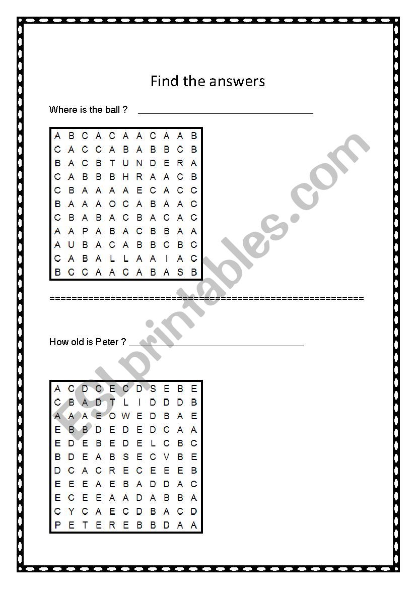 Find the answers worksheet
