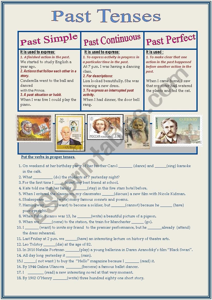 The Past tenses worksheet