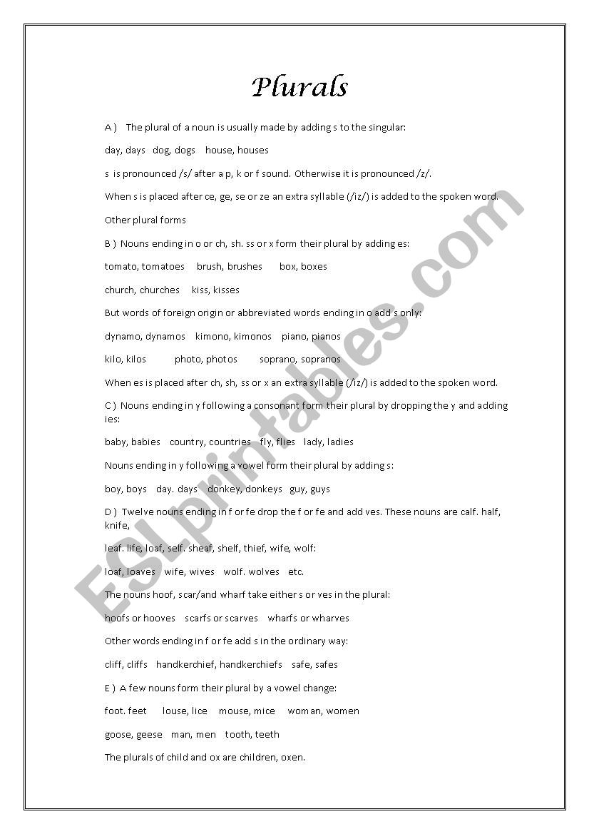 plurals worksheet