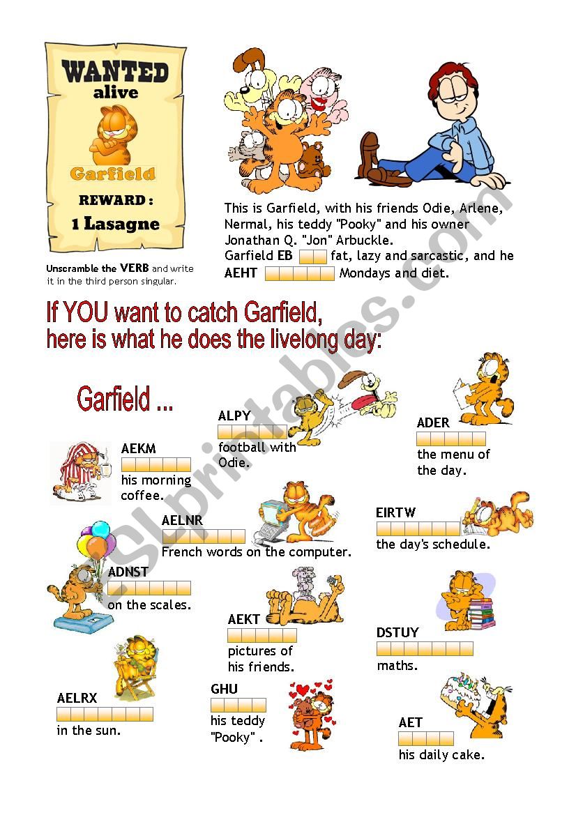 Present Simple: Garfields Day 1
