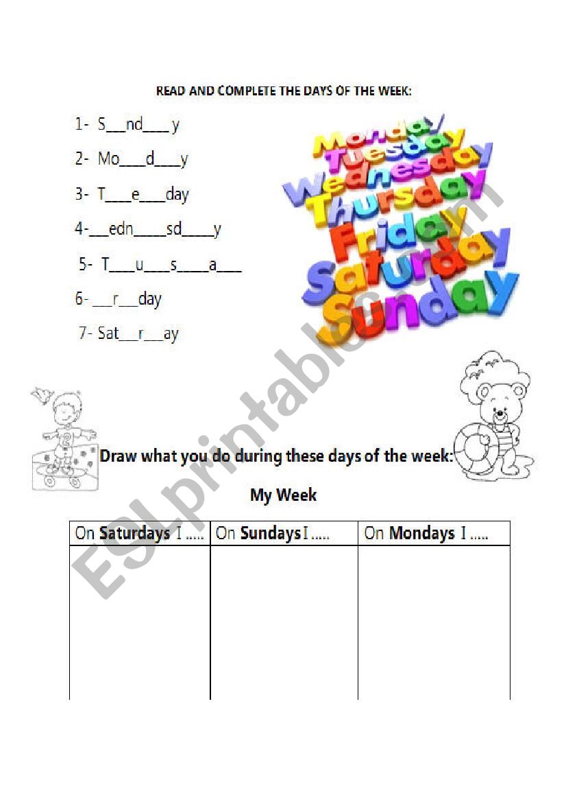 Days of the week worksheet