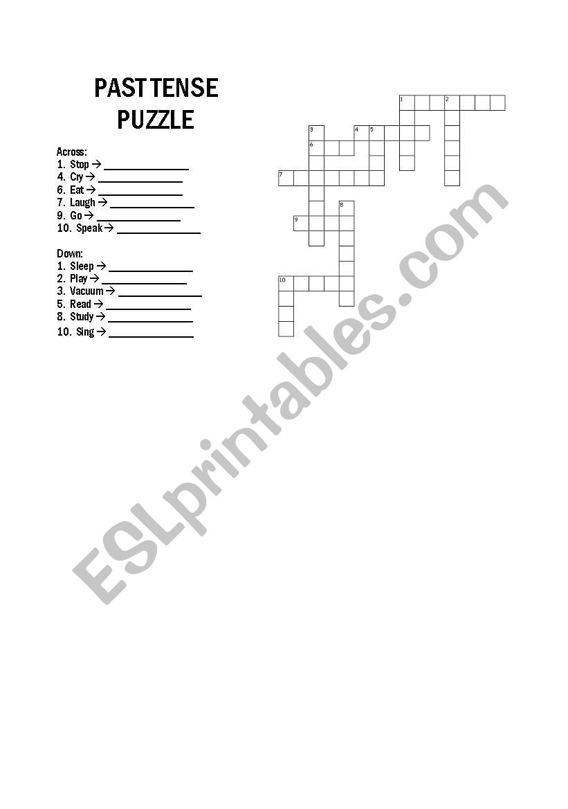 Past Tense Verb Crossword Puzzle