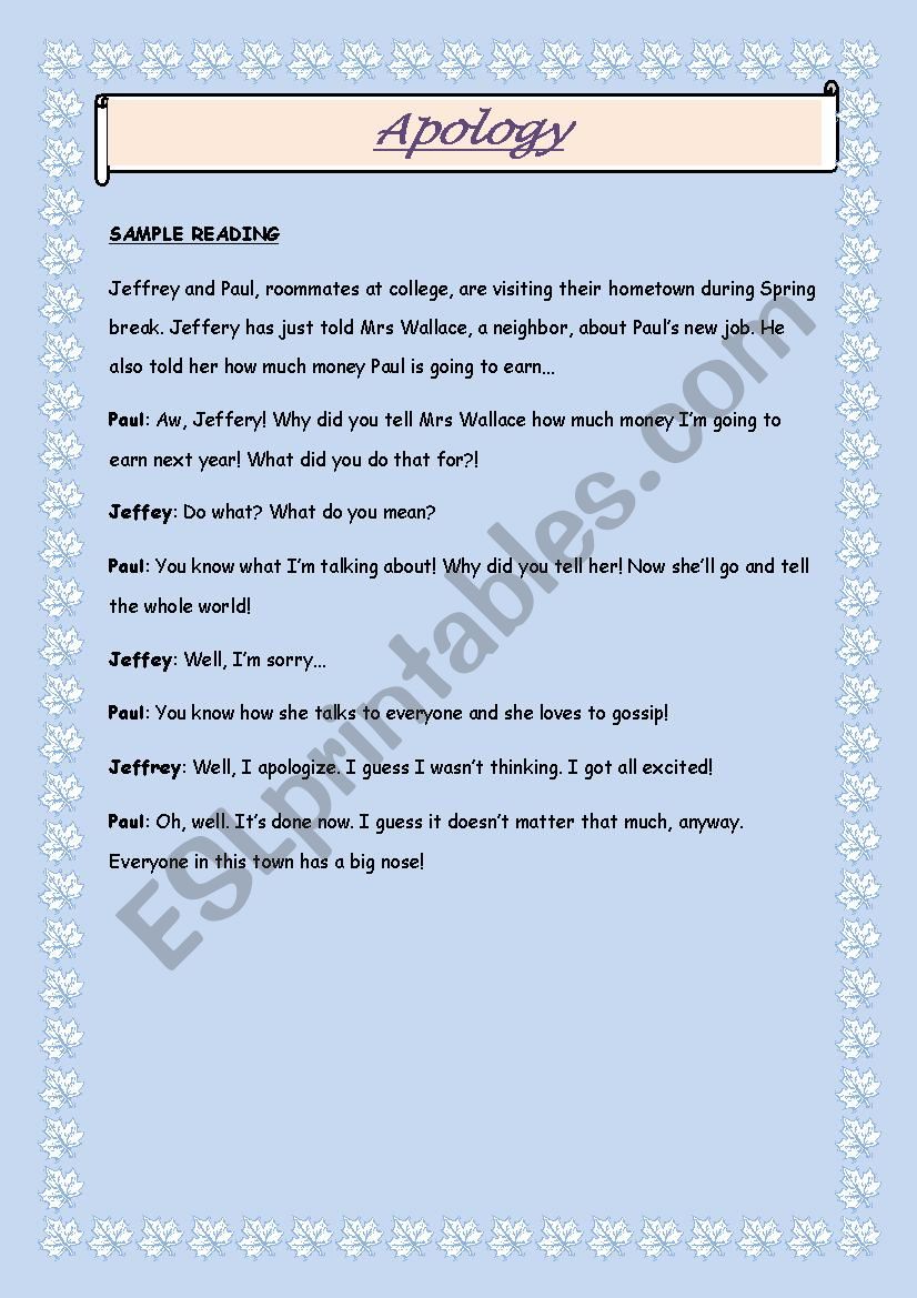 Apology worksheet