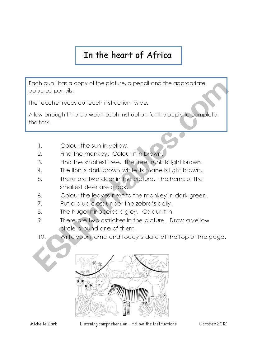 In the heart of Africa worksheet