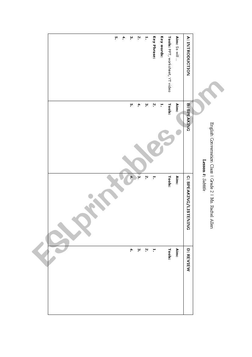 Lesson Plan Template VIA Rae worksheet