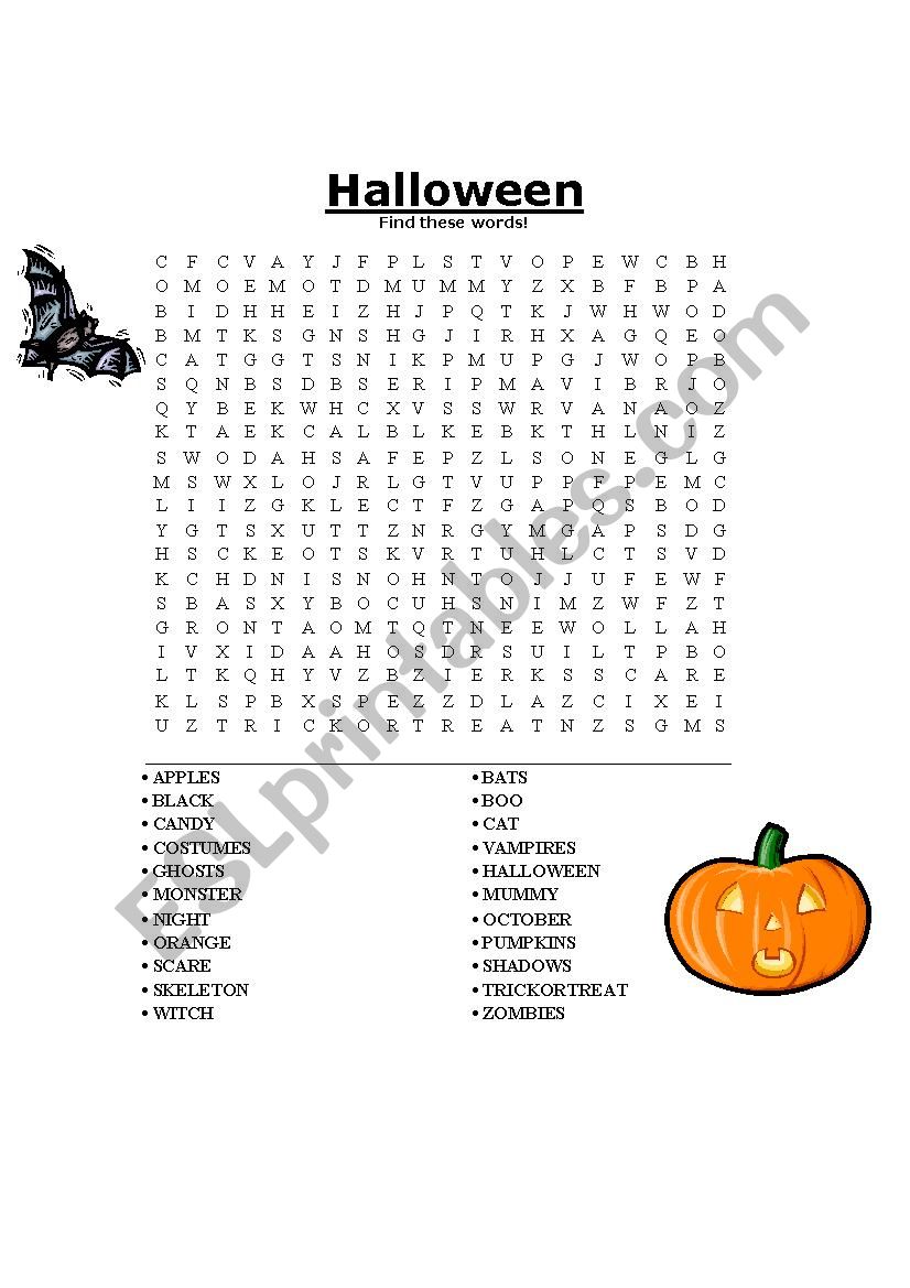 Halloween Word Search worksheet