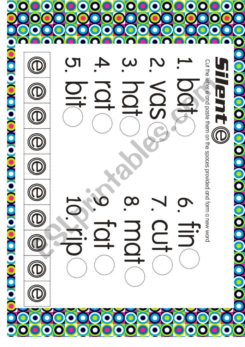 Silent E worksheet