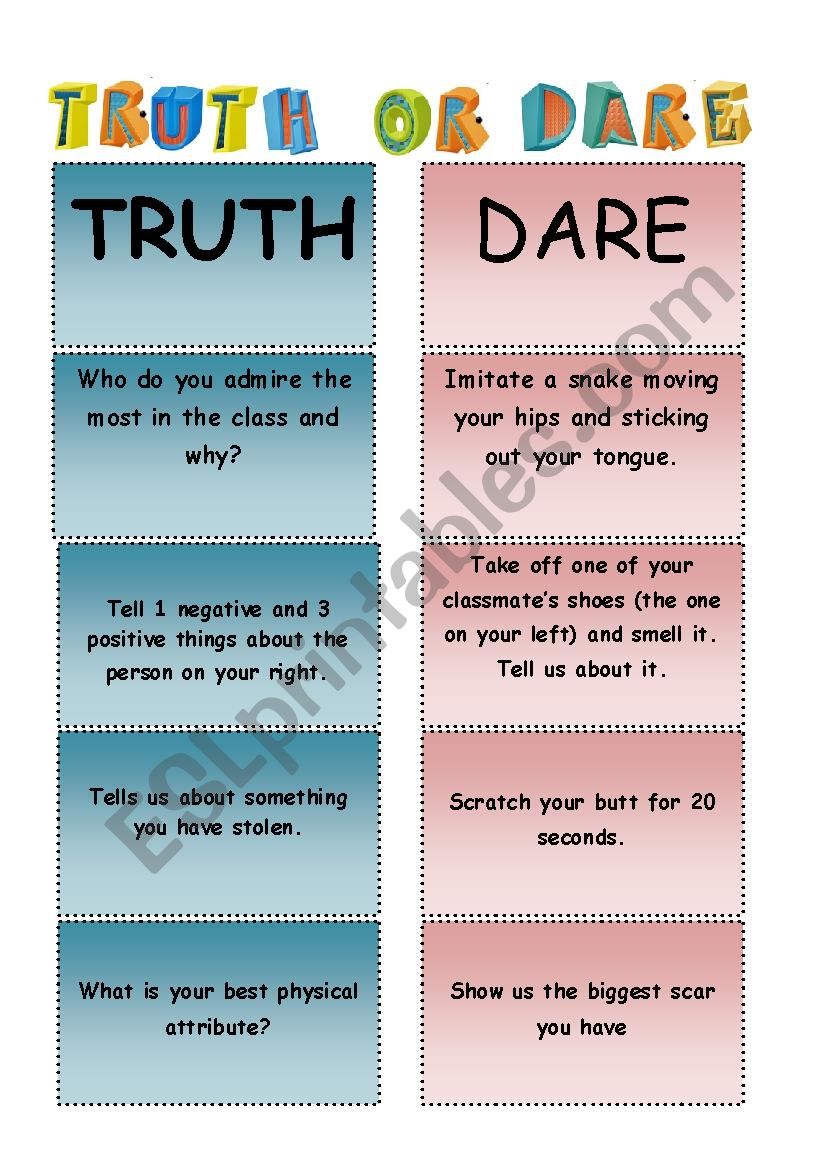 TRUTH OR DARE!!!! worksheet