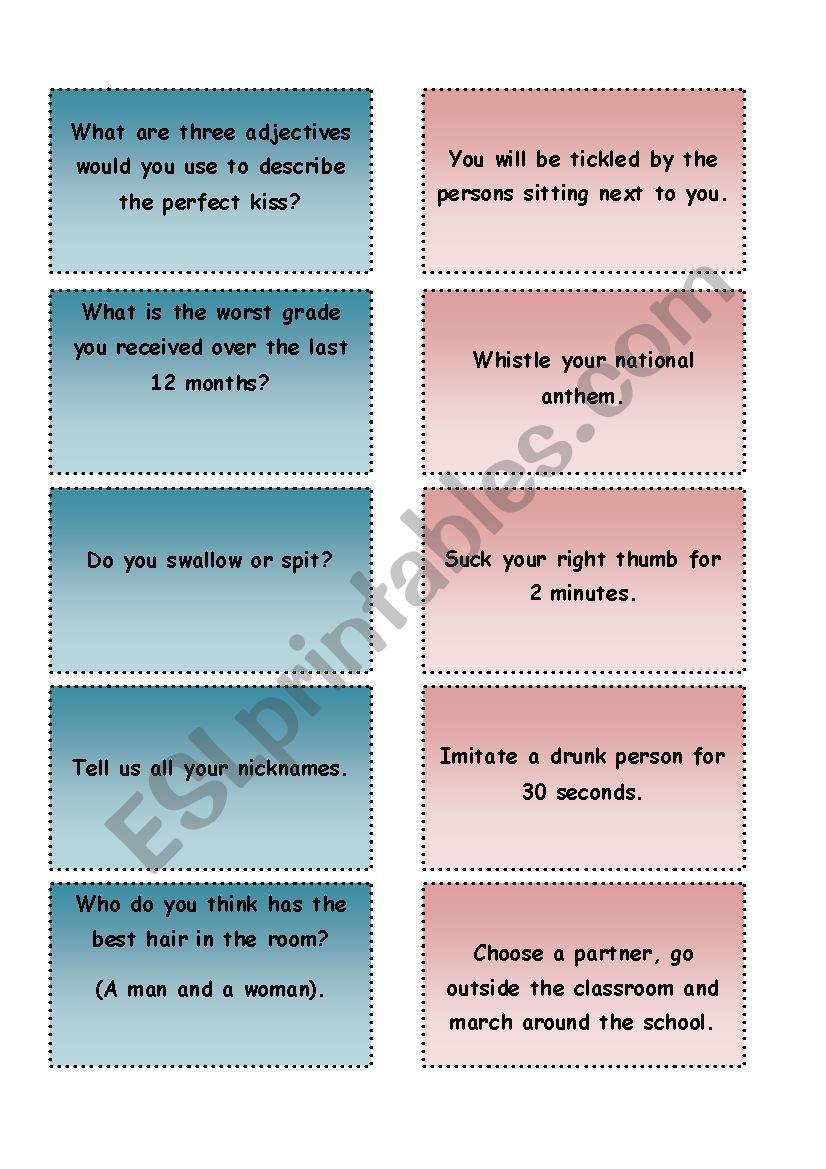 TRUTH OR DARE!!!! - ESL worksheet by Lilianamontoya13