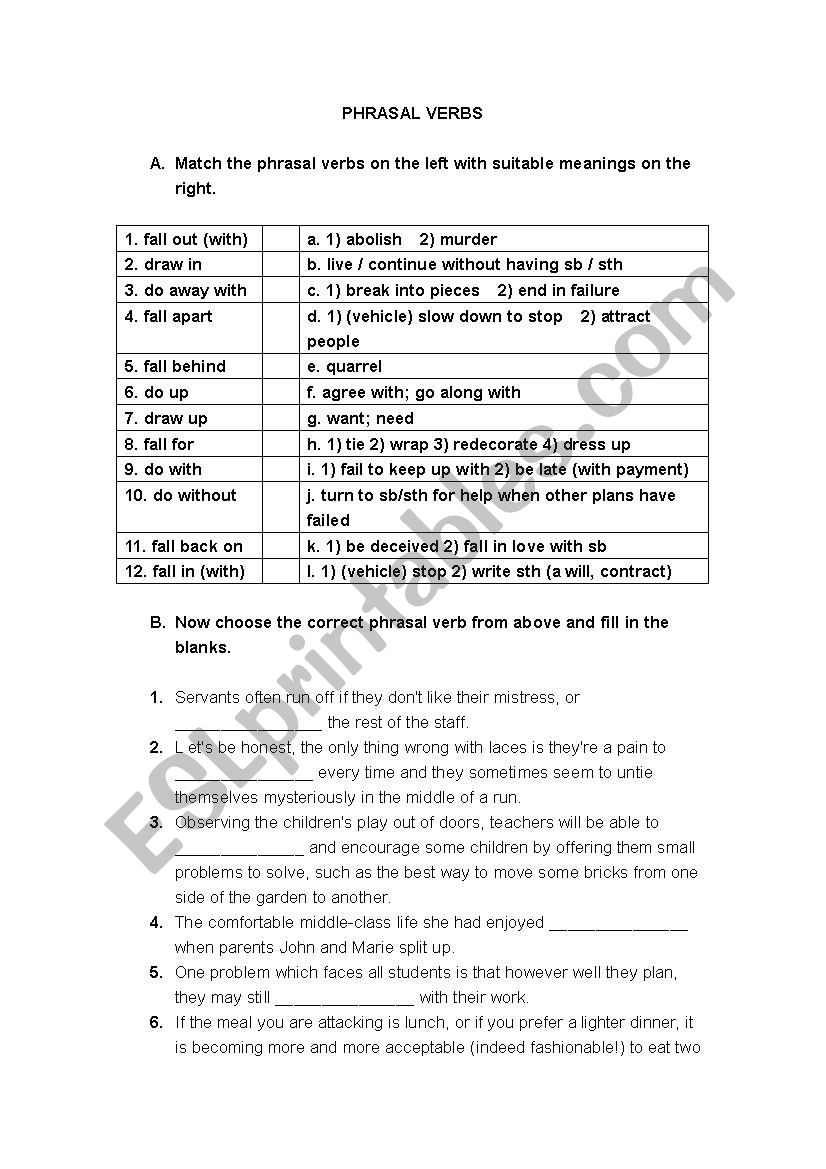 Phrasal Verbs  worksheet