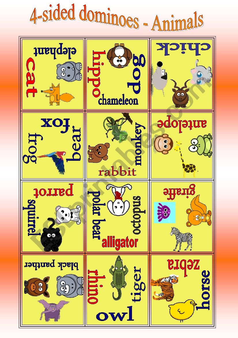 4-sided dominoes - Animals worksheet