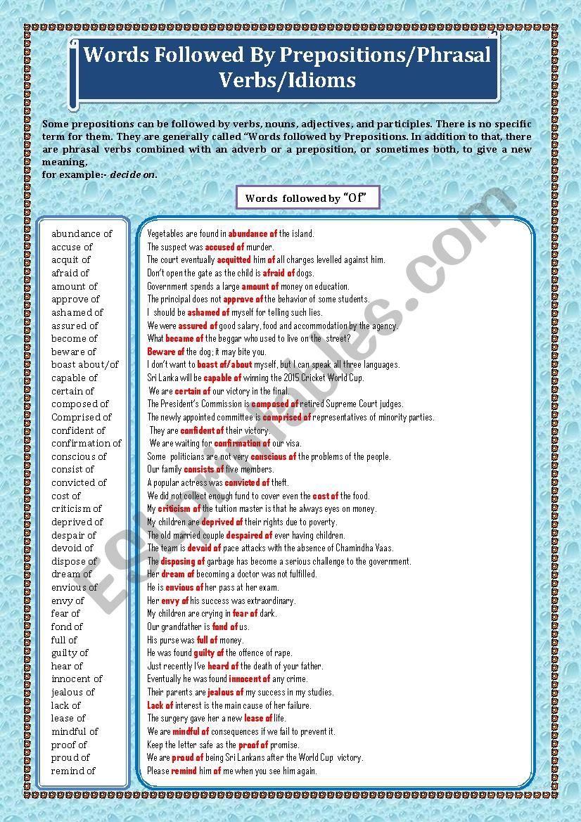 Words Followed By Preposition/Phrasal Verbs/Idioms Page - 04