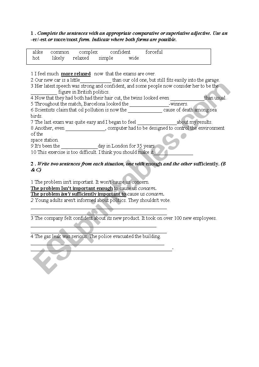 comparisons worksheet