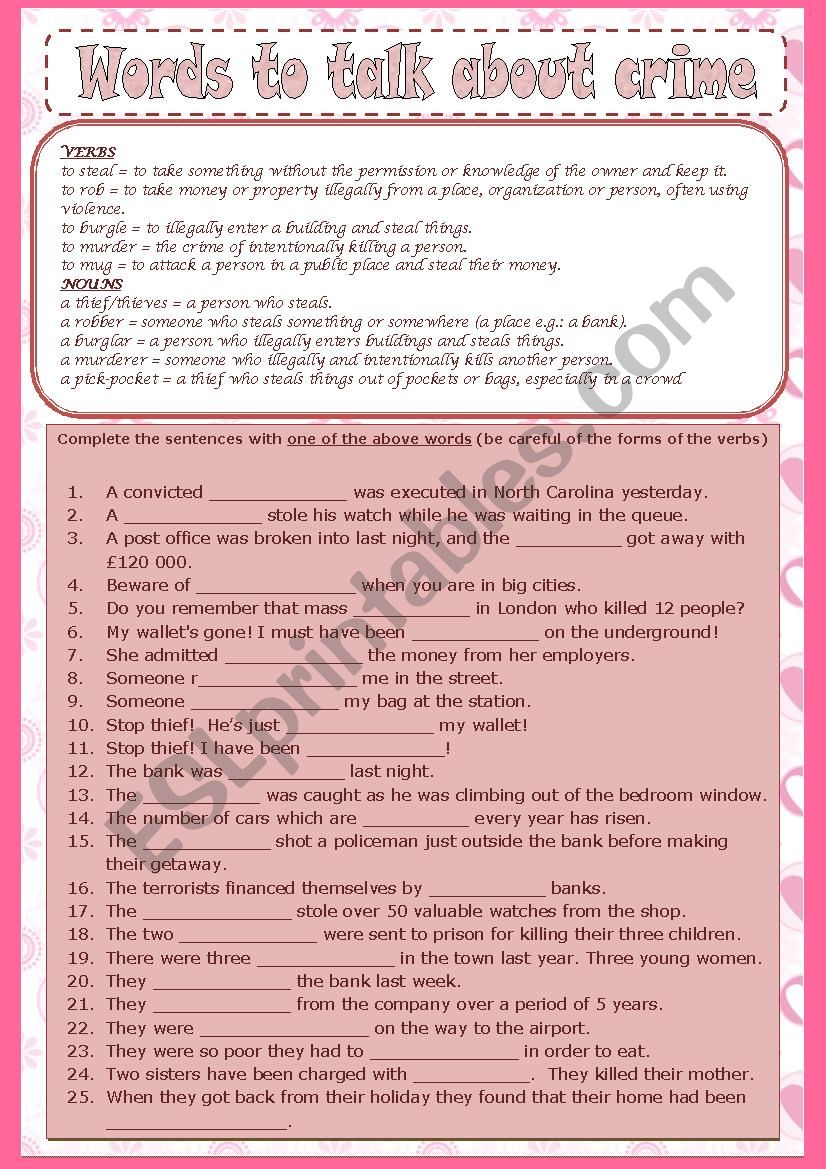 crime  worksheet