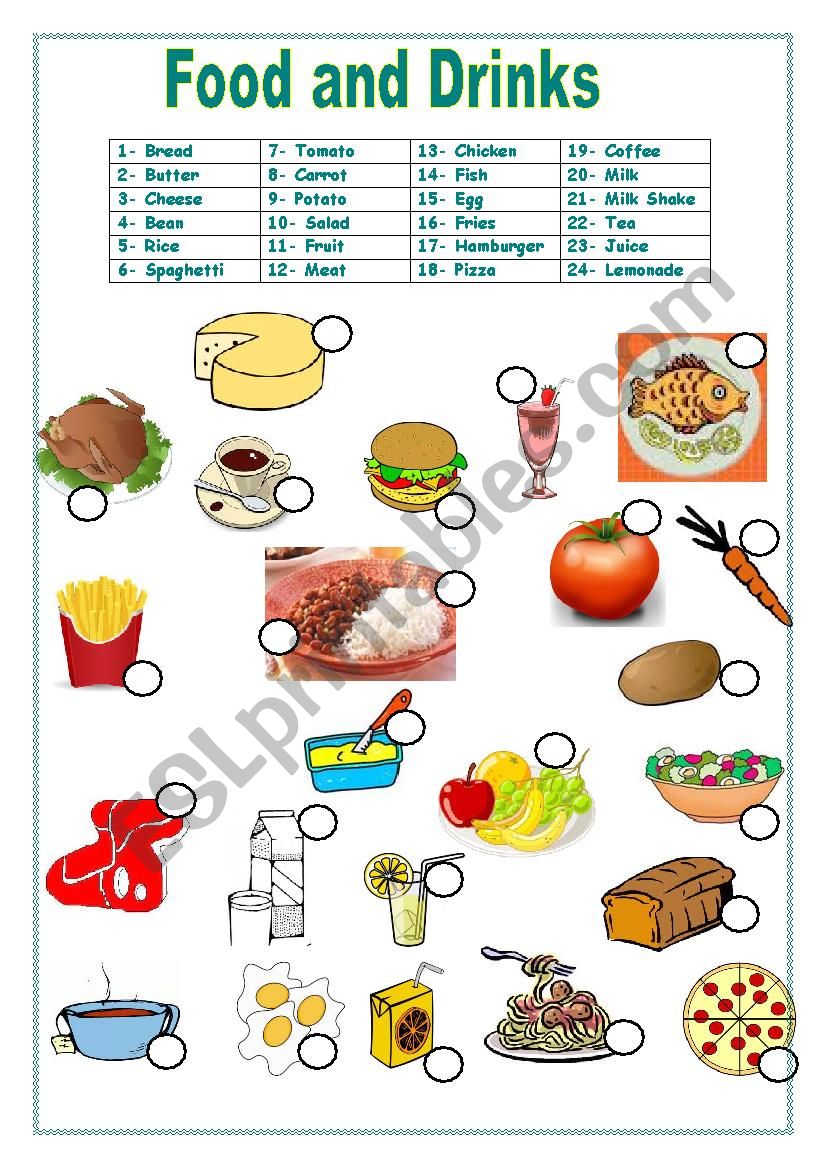 Food and drinks worksheet