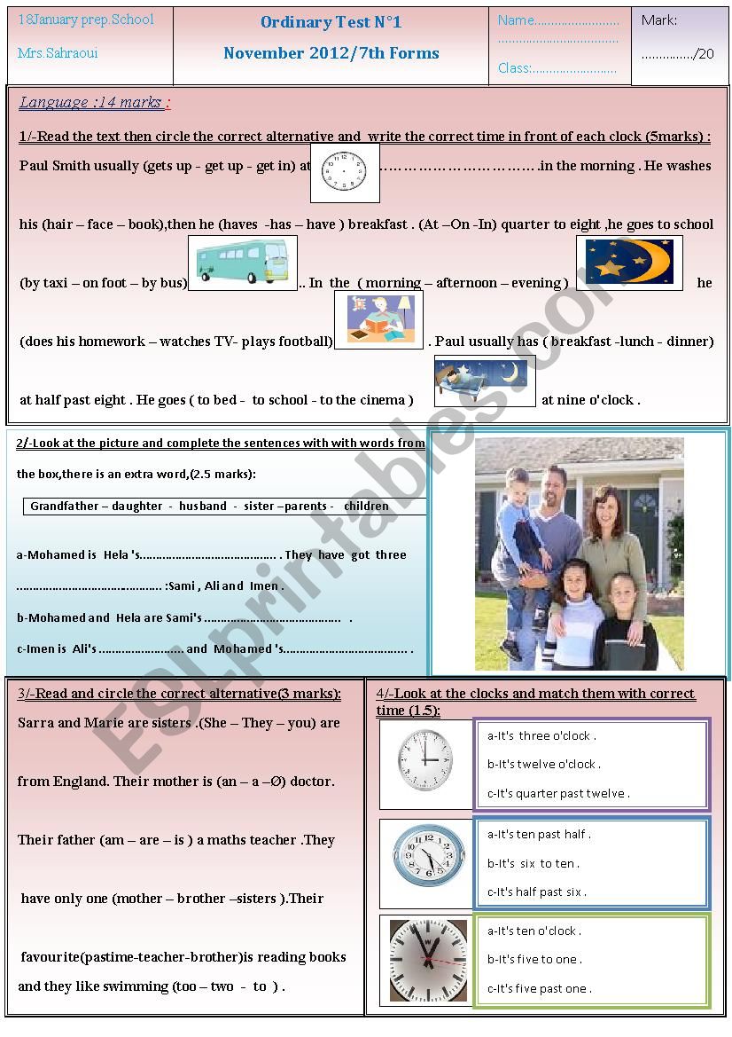 English ordinary test n1 worksheet