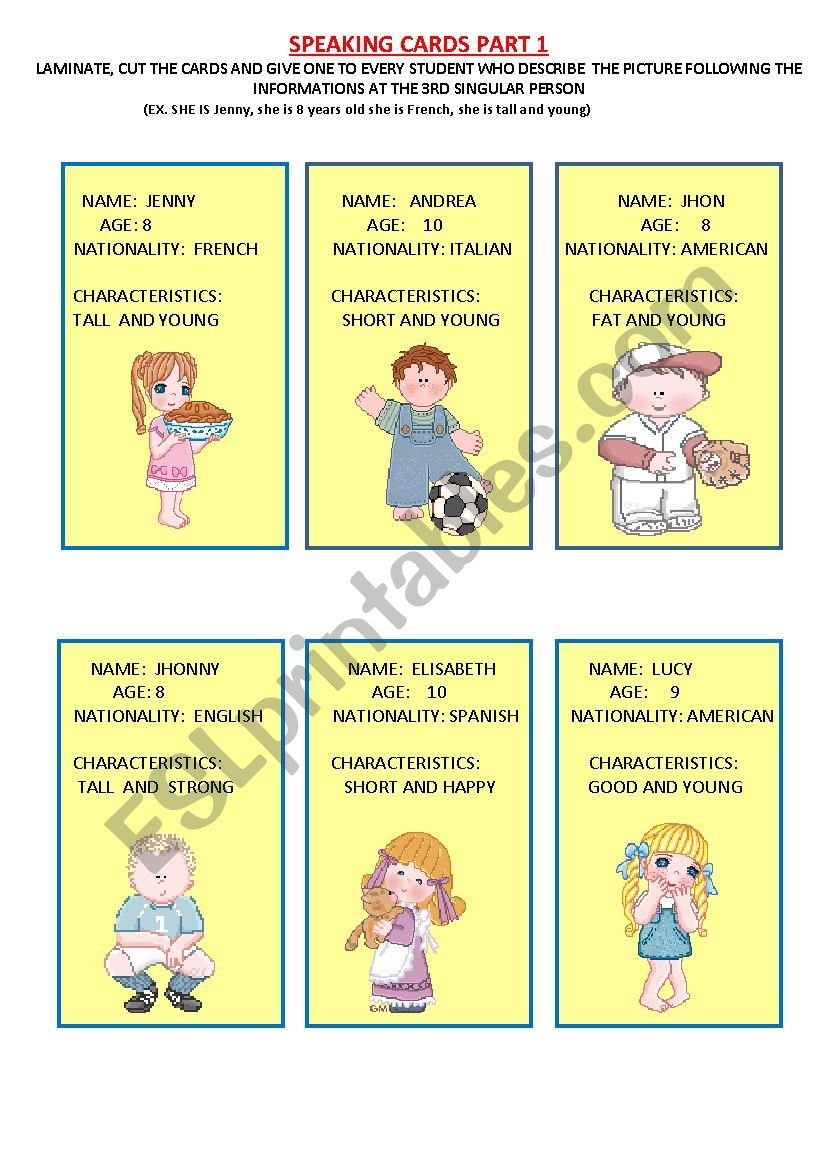 SPEAKING CARDS  FOR YOUNG LEARNERS (1/3)