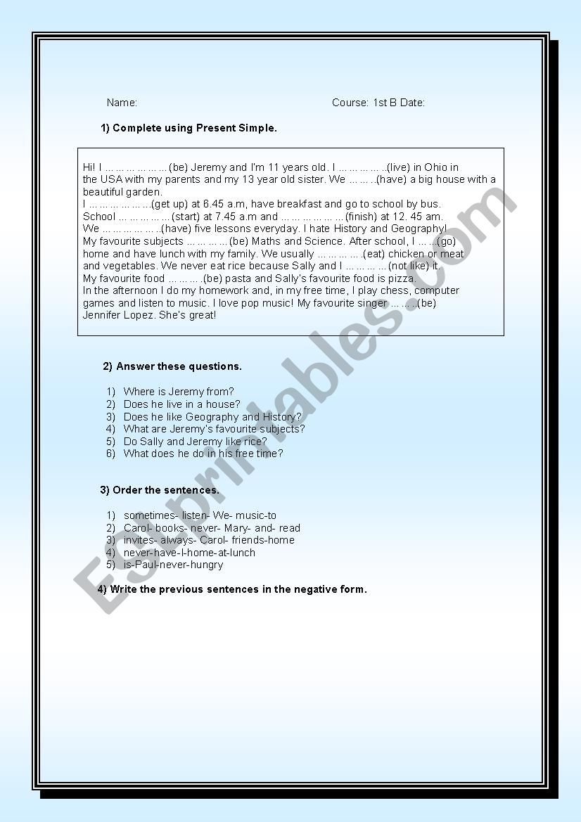 Present Simple worksheet