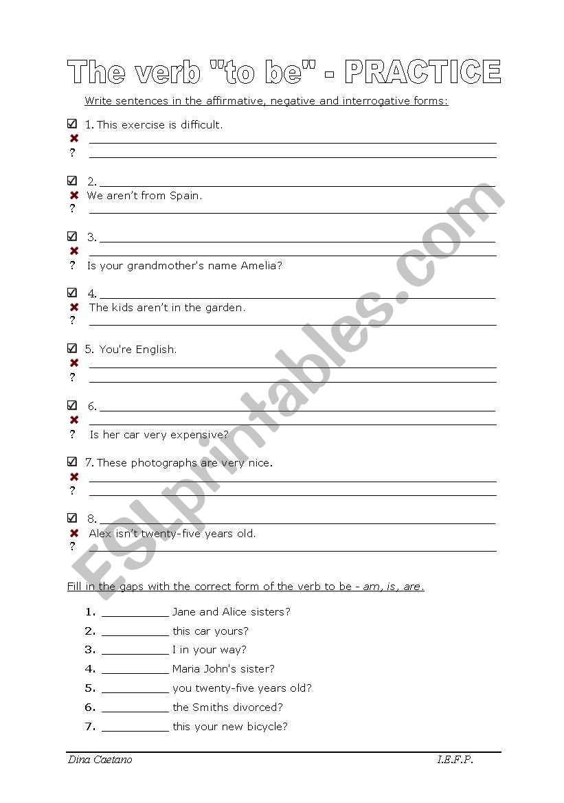 the verb to be worksheet