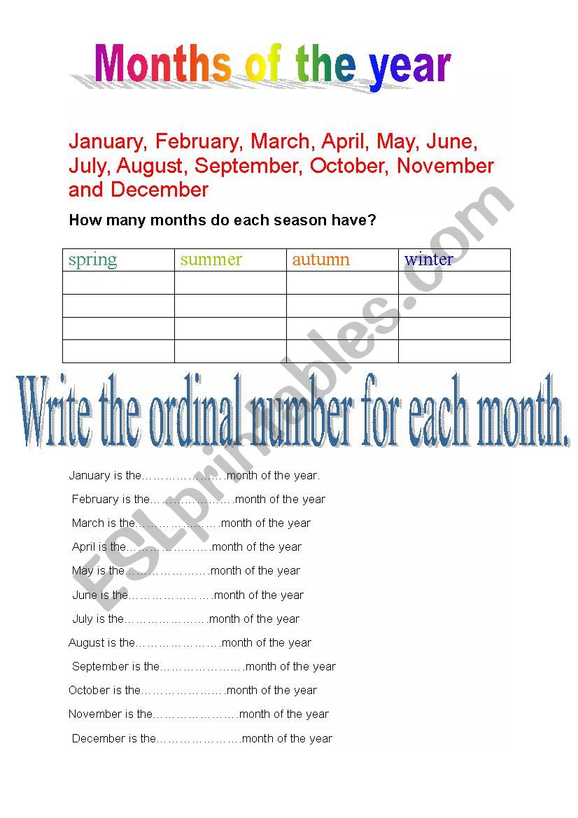 Months worksheet