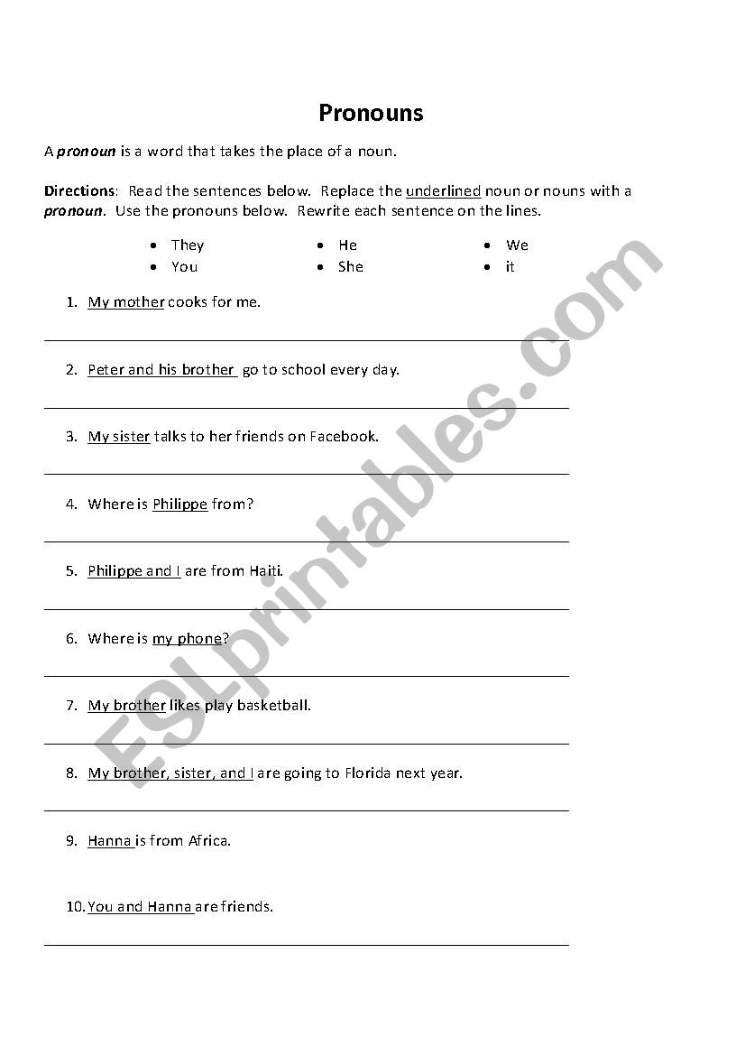 Pronouns worksheet