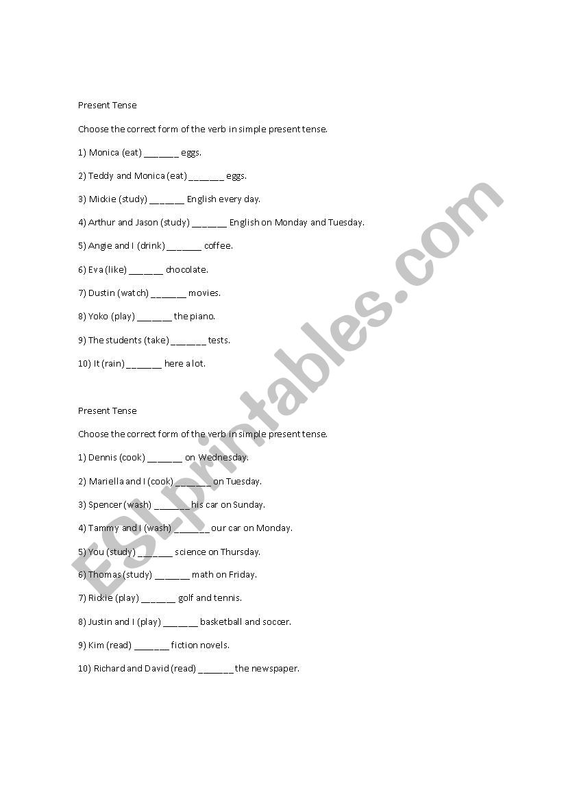 Simple Present worksheet