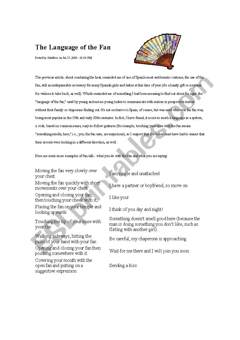 Language of the Fan worksheet