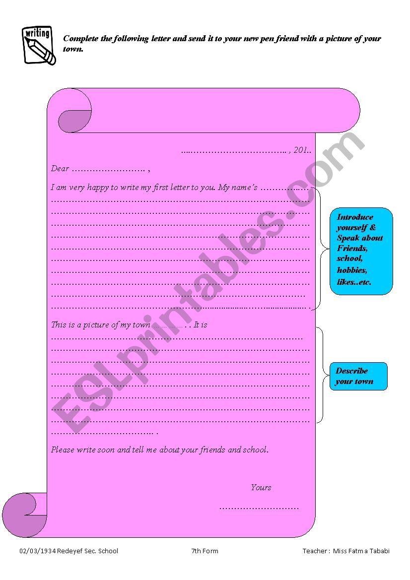 writing a letter worksheet