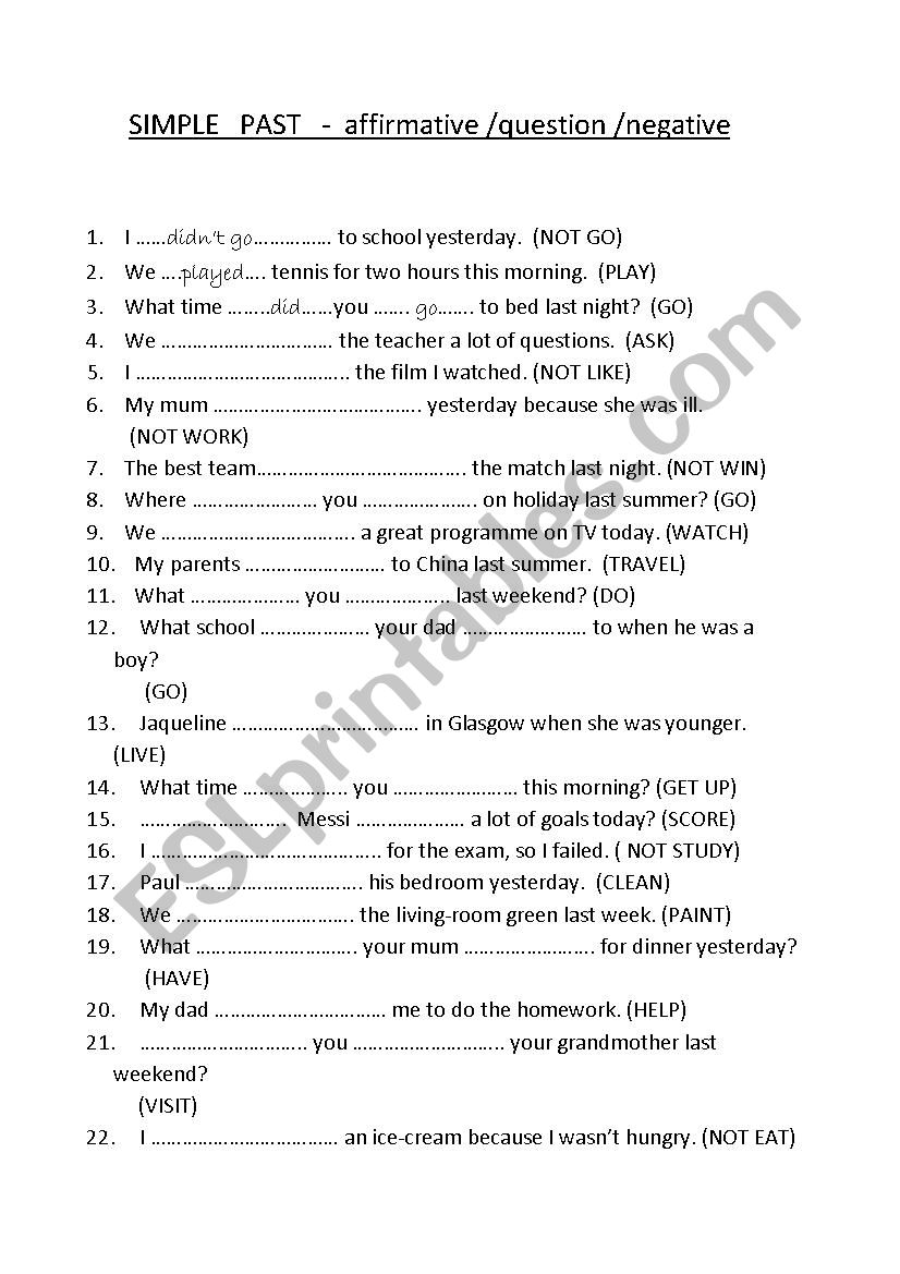 SIMPLE  PAST worksheet