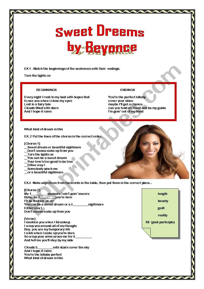 Sweet Dreams by Beyonce worksheet