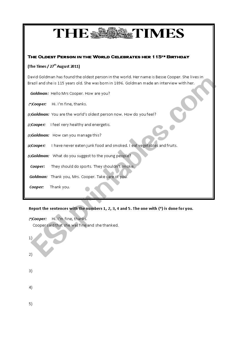 Reported Speech worksheet