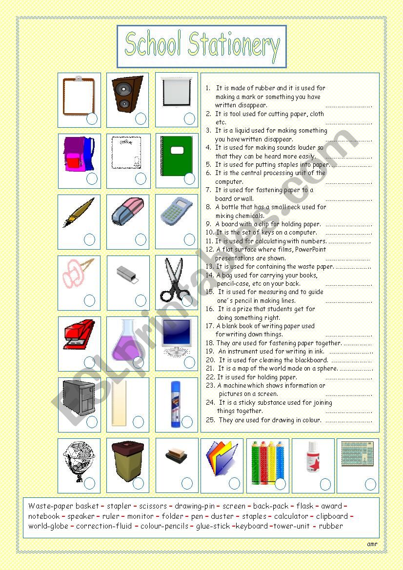 School Stationery worksheet