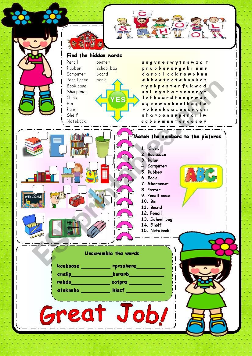 classroom objects worksheet