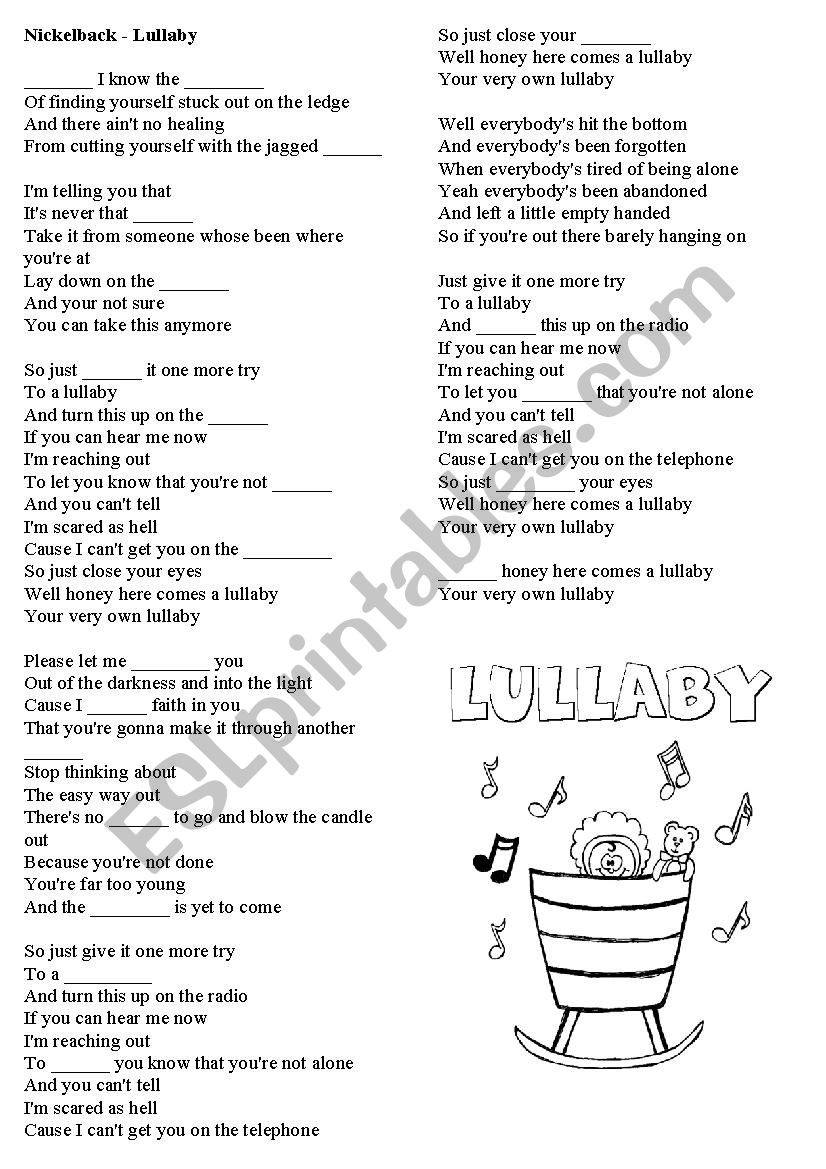 Nickelback Lullaby song worksheet