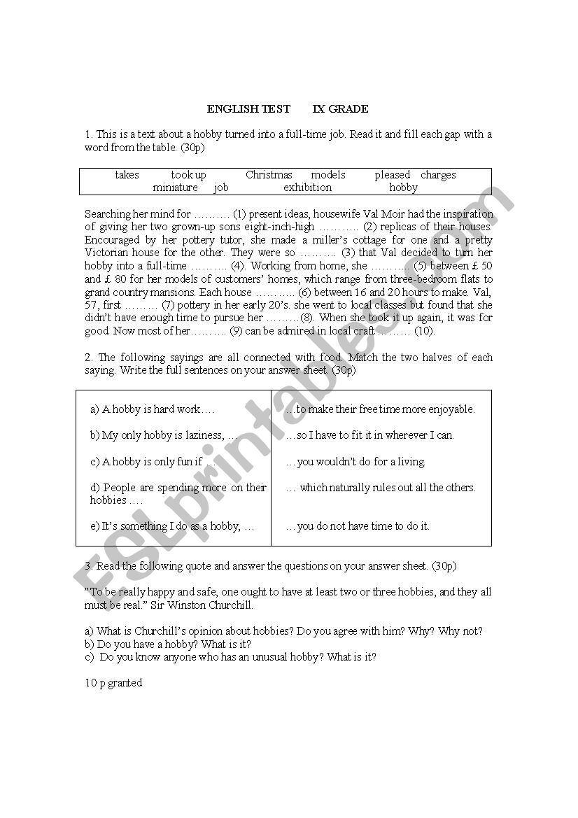 english test worksheet