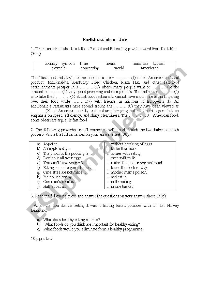 english test 2 worksheet