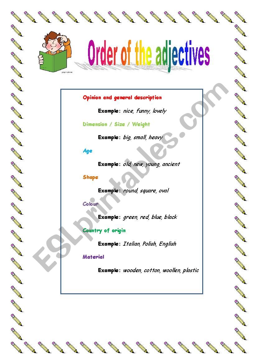 Order of the adjectives worksheet