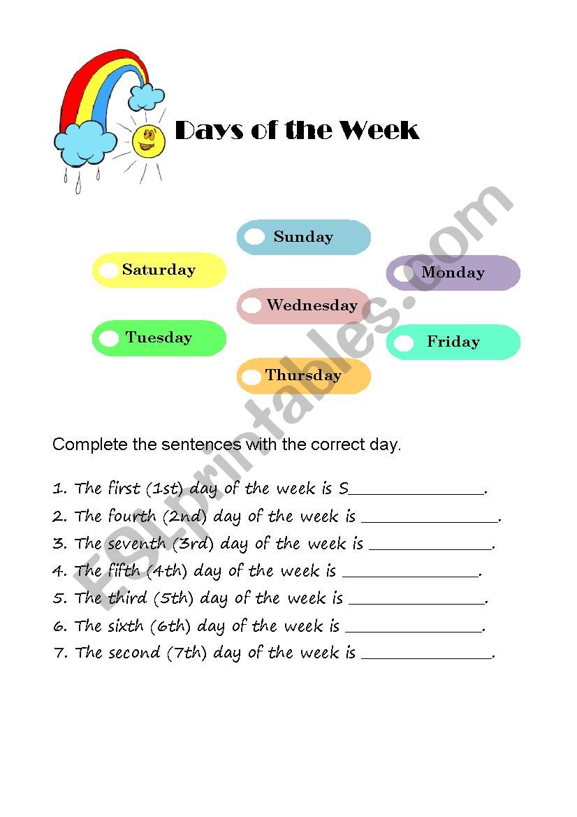 days of the week worksheet