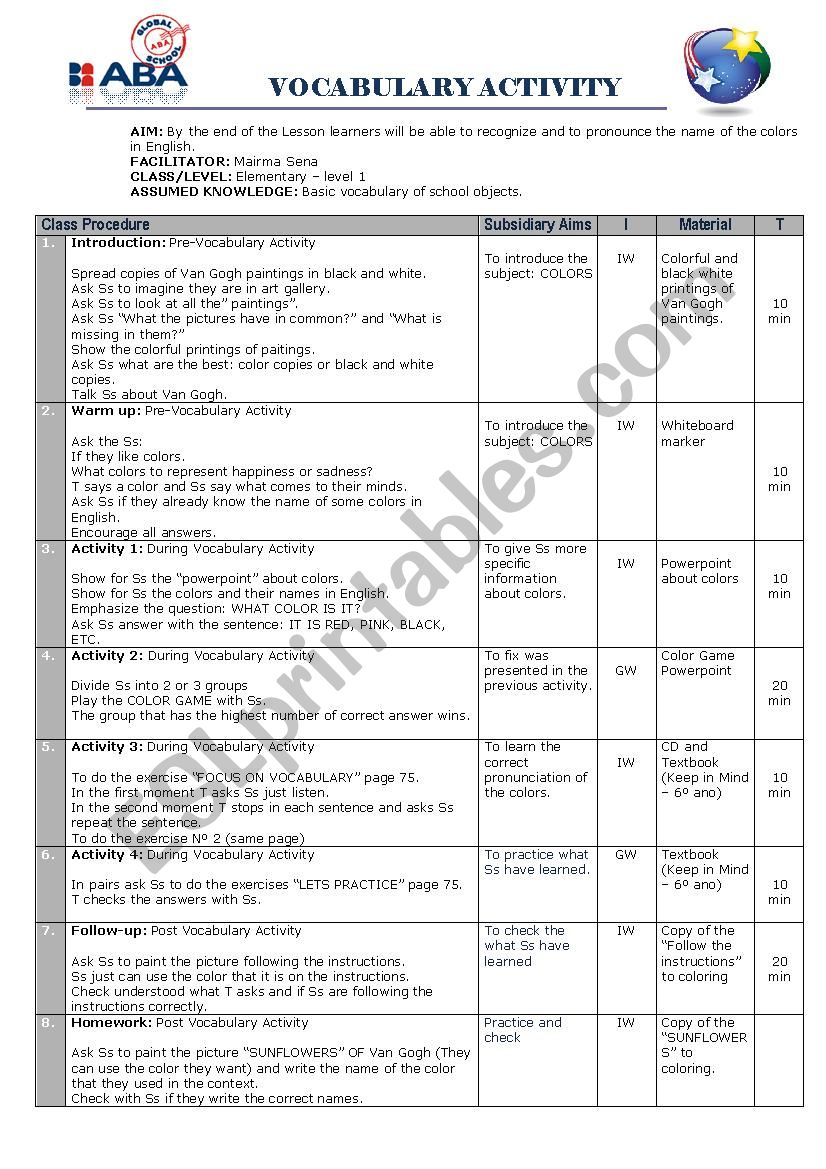 Colors worksheet