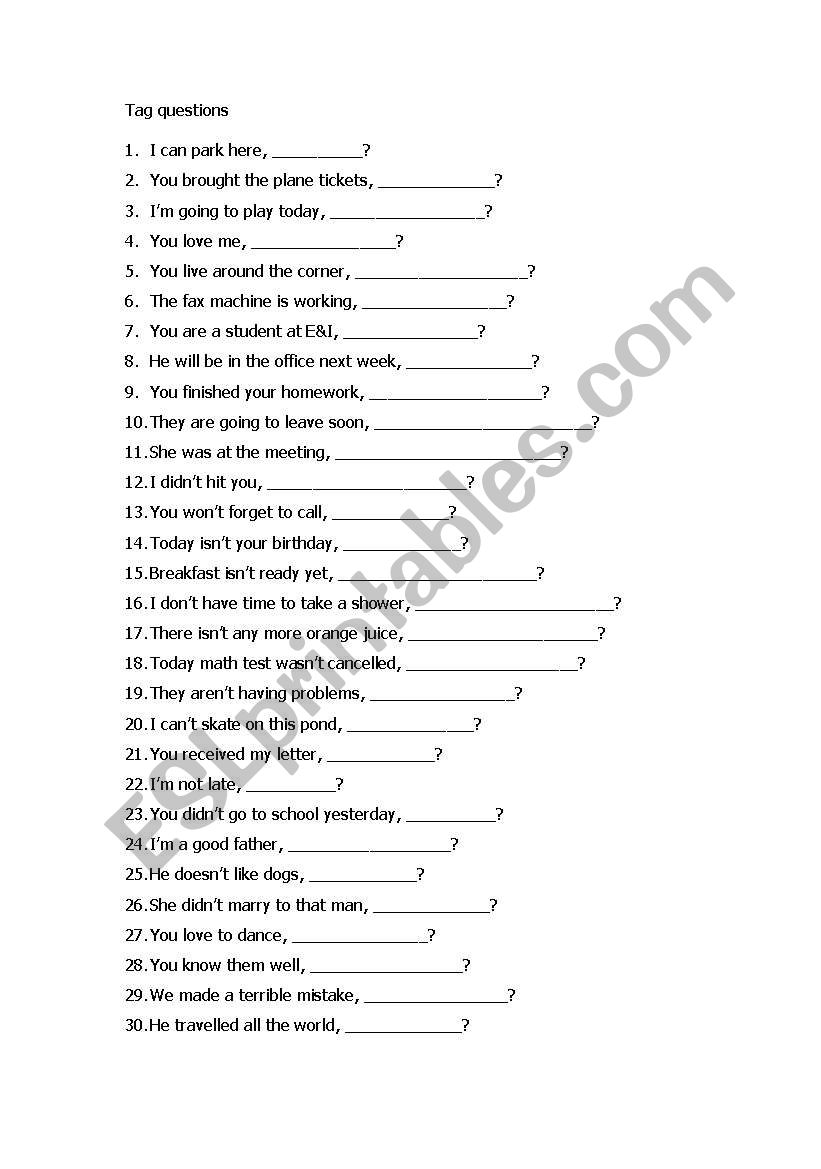 tag questions worksheet