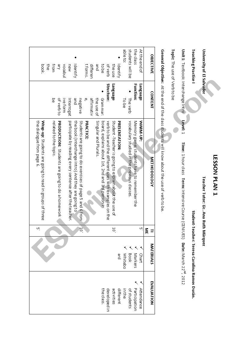 Lesson Plan worksheet