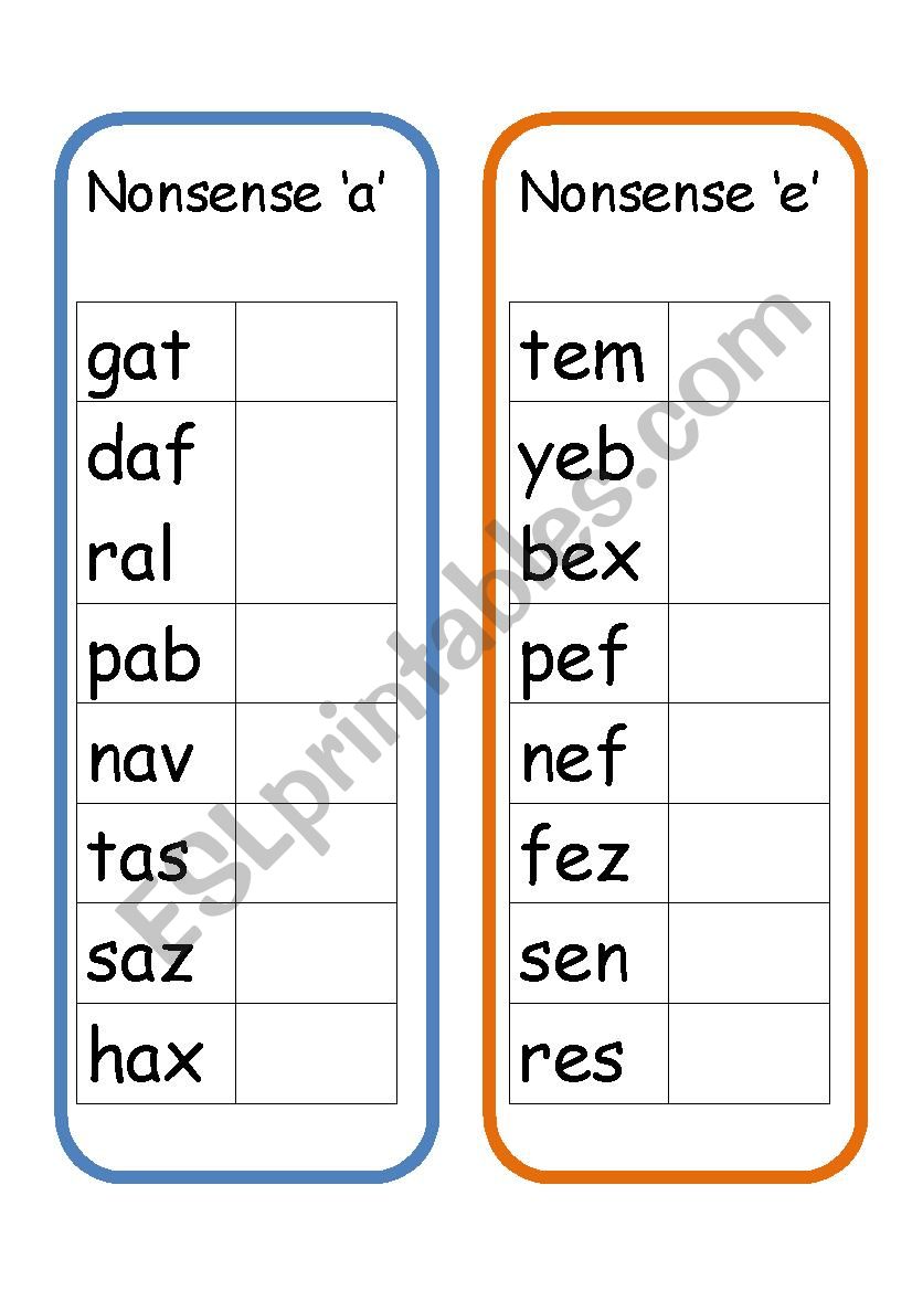 Nonsense Words worksheet
