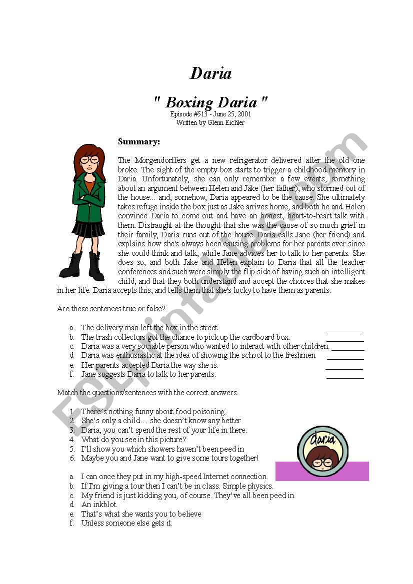Boxing Daria worksheet worksheet
