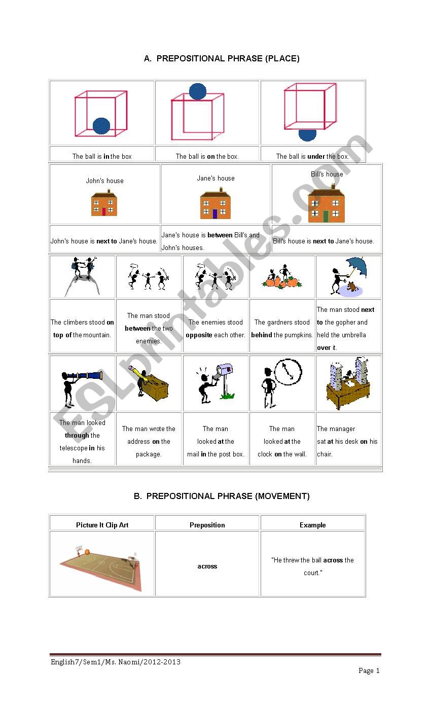Preposotional Phrases worksheet