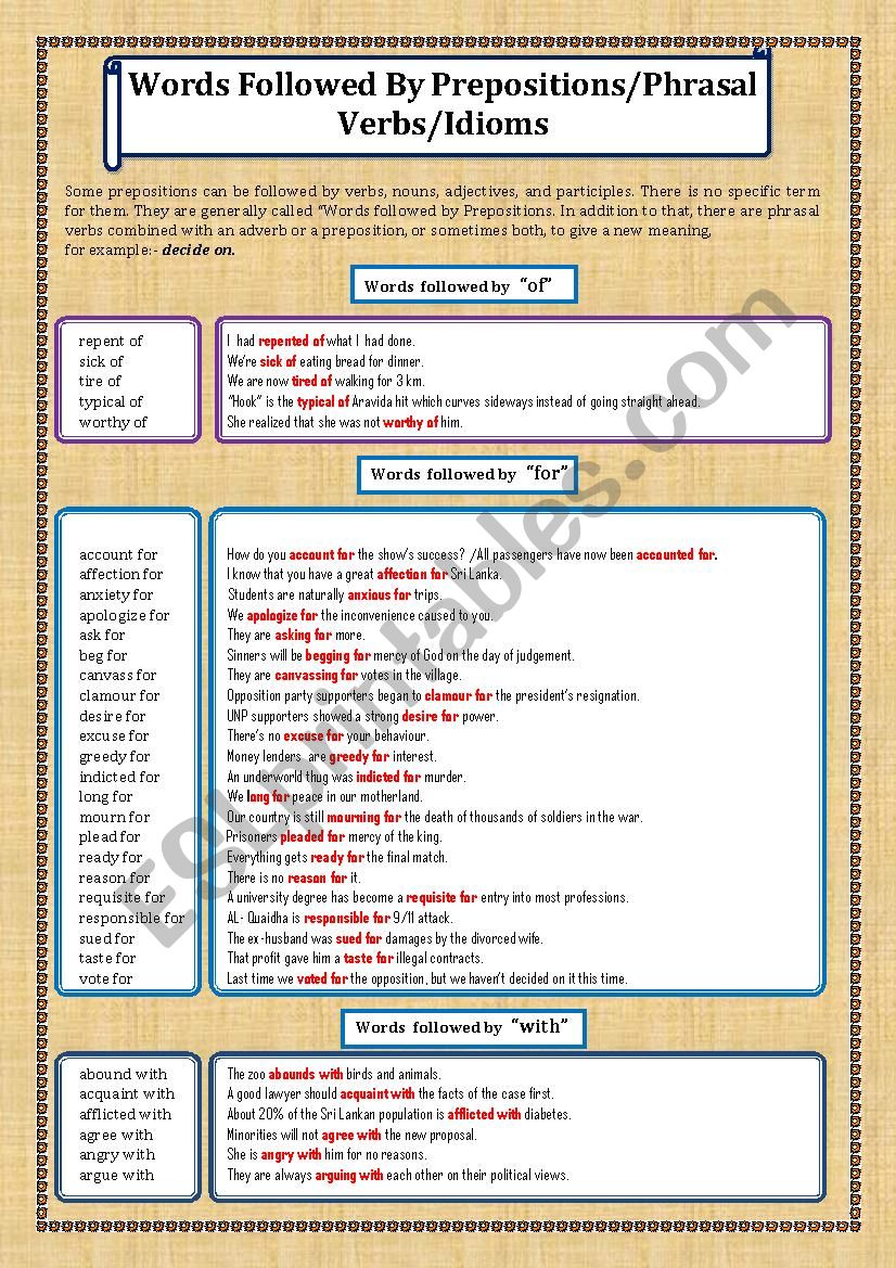 Words Followed By Prepositions/Phrasal Verbs/Idioms Page - 05