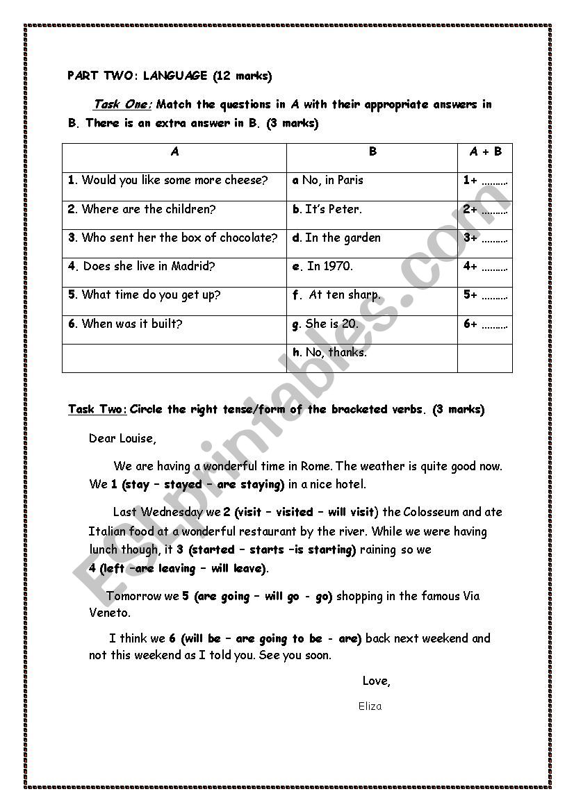 language review worksheet